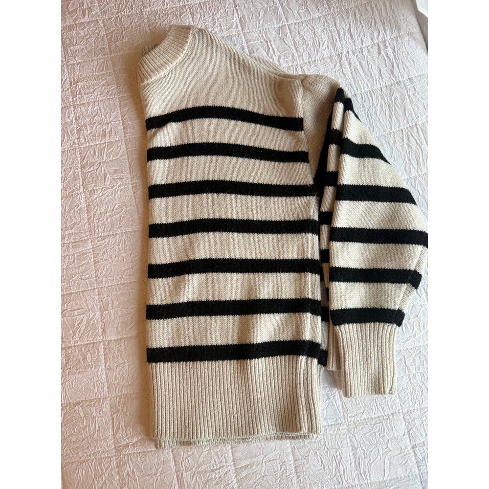 A New Day Womens XS Cream Black Striped Crewneck Ribbed Knit Sweater